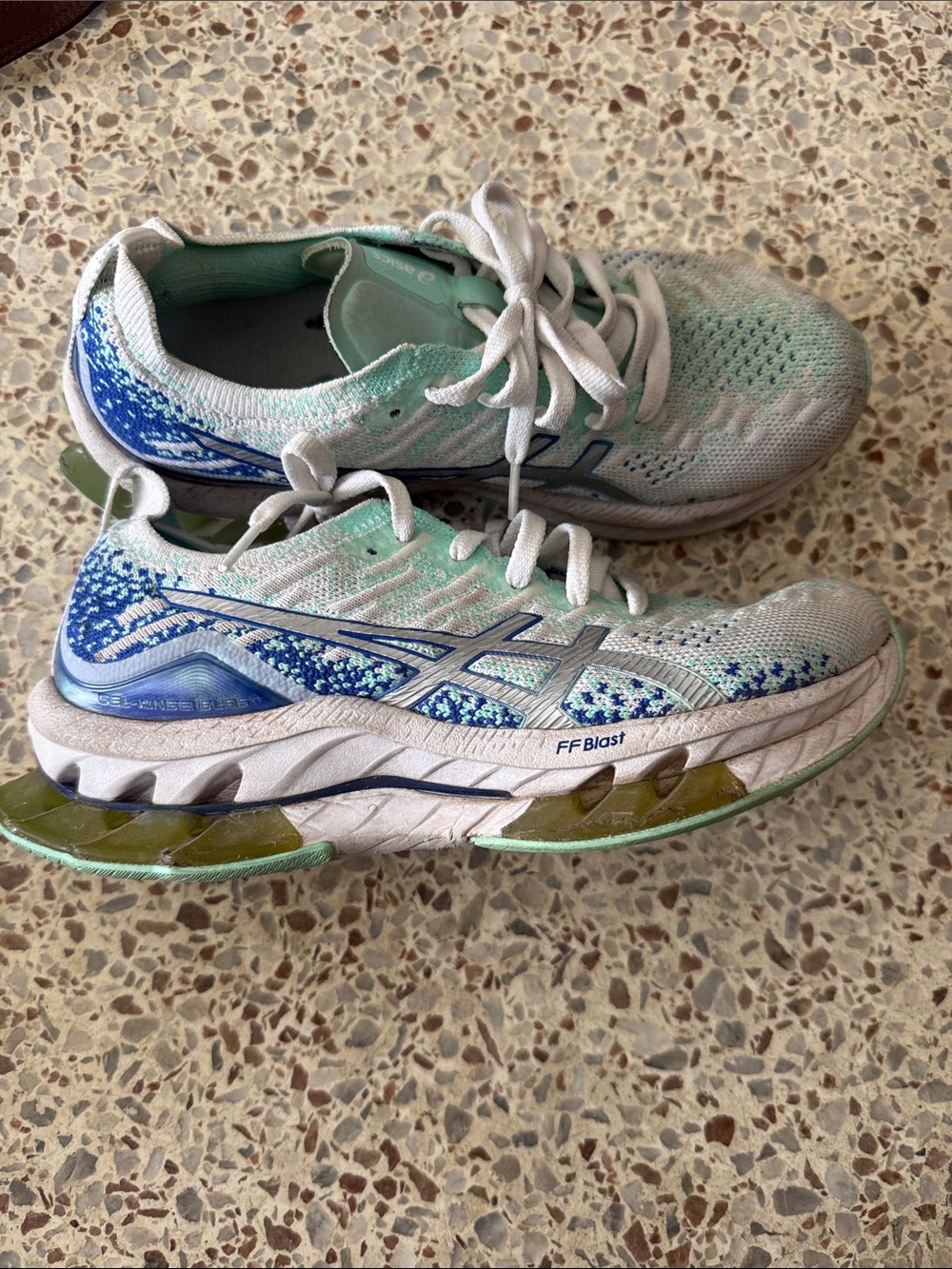 Asics Women's White and Aqua Knit Running Shoes